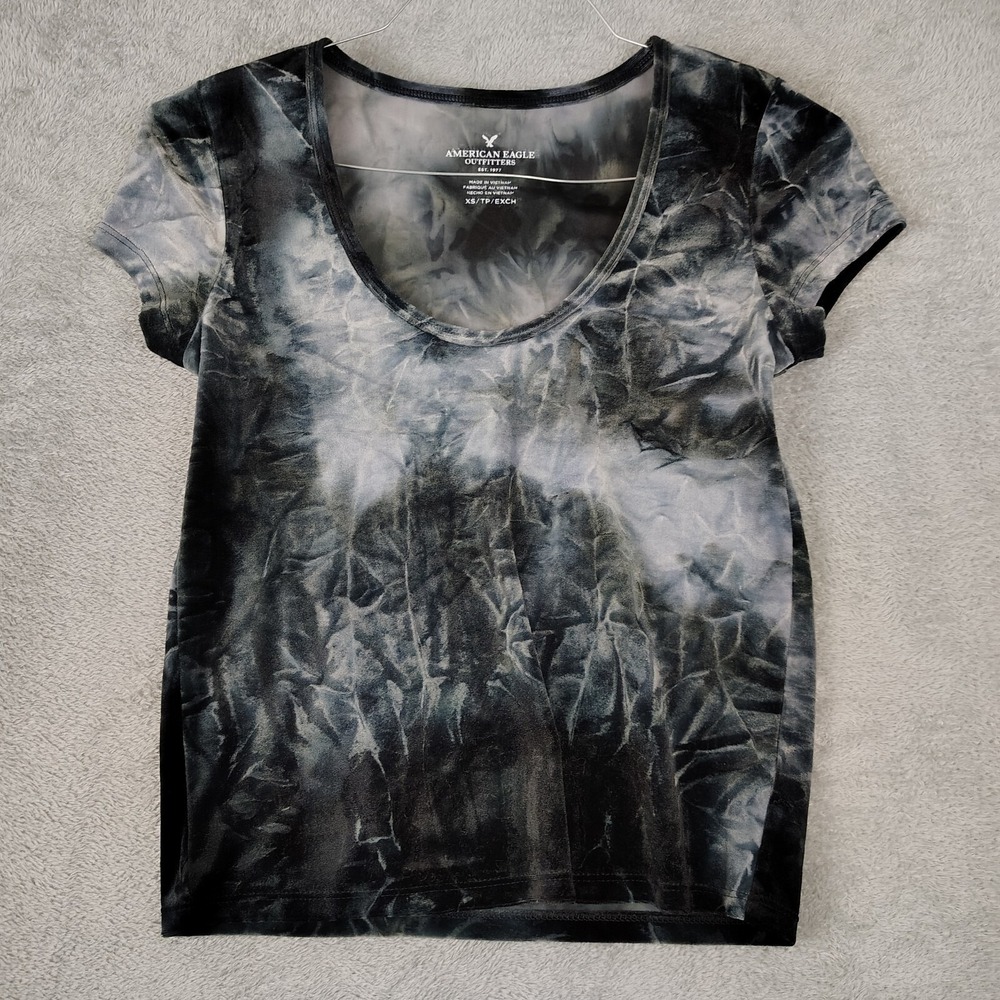 Velvet Black Scrunch‎ Tie Dye Baby Tee Cropped Top XS Scoop Fairycore Whimsigoth